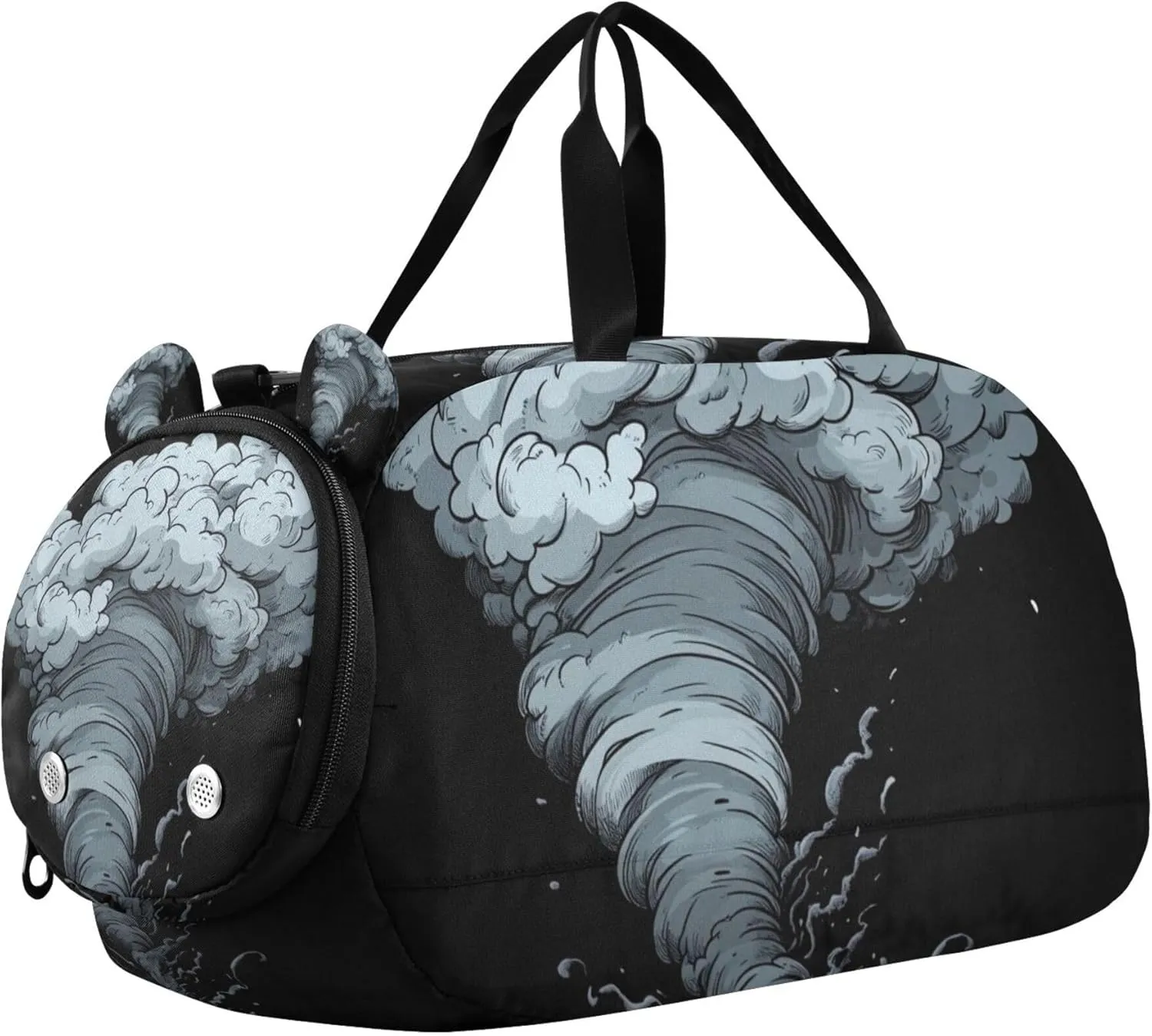 Tornado Black Duffle Bag for Kids Girls Boys, Sports Gym Bag with Shoe Compartments, Kids Travel Overnight Weekender Shoulder Bag
