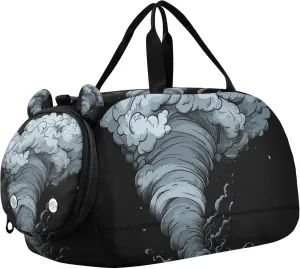 Tornado Black Duffle Bag for Kids Girls Boys, Sports Gym Bag with Shoe Compartments, Kids Travel Overnight Weekender Shoulder Bag