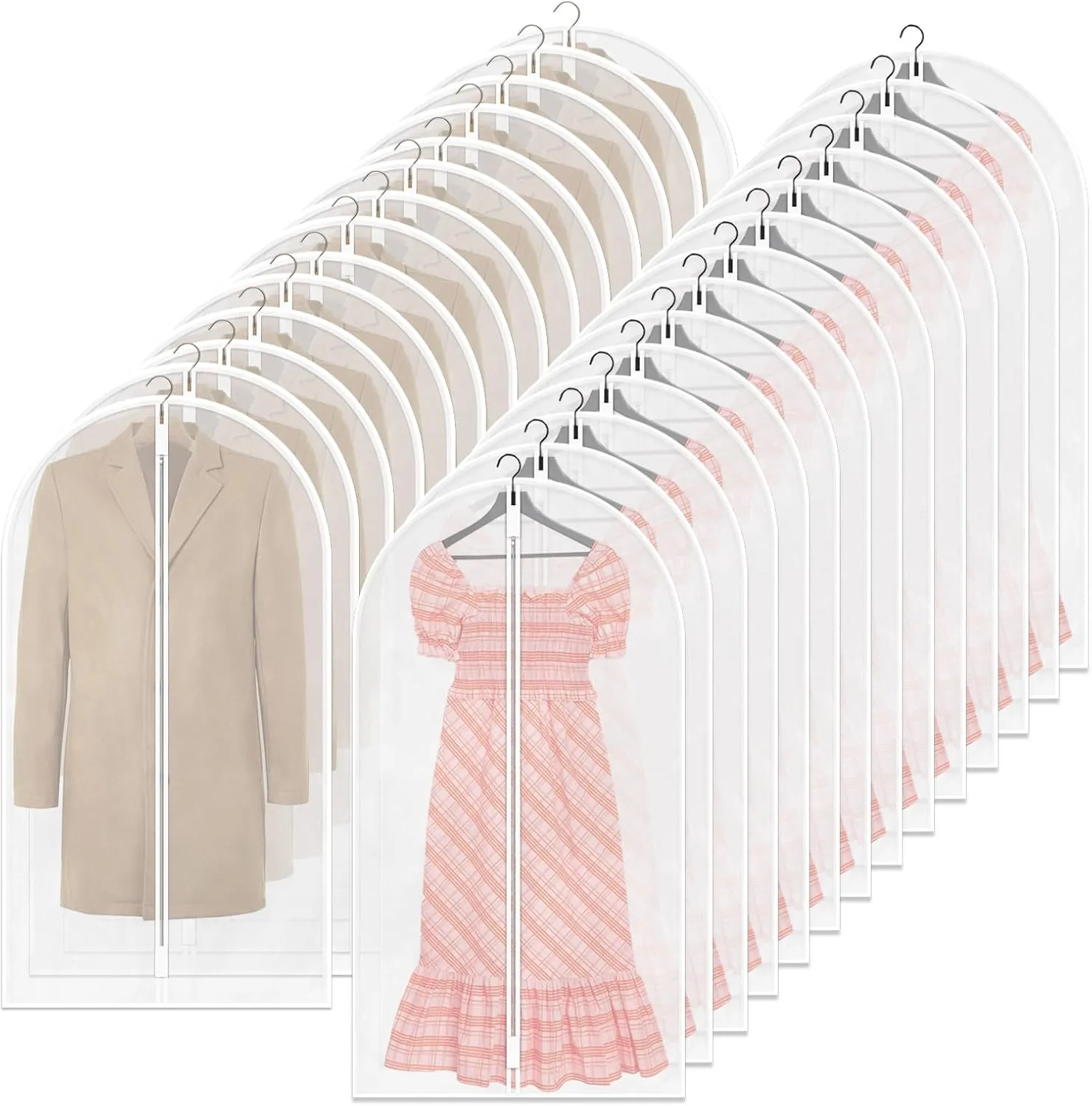 TORONTOKYO 25 Pack 55" Hanging Clear Plastic Garment Bags with Zipper Translucent Long Dress Bags Clothes Cover for Closet Storage and Travel