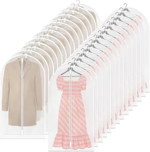 TORONTOKYO 25 Pack 55" Hanging Clear Plastic Garment Bags with Zipper Translucent Long Dress Bags Clothes Cover for Closet Storage and Travel