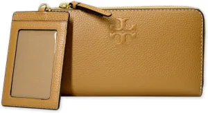 Tory Burch Womens 146471 Pebble Leather Thea Zip Around Continental Wallet With ID Card Case, (Tiramisu Brown)