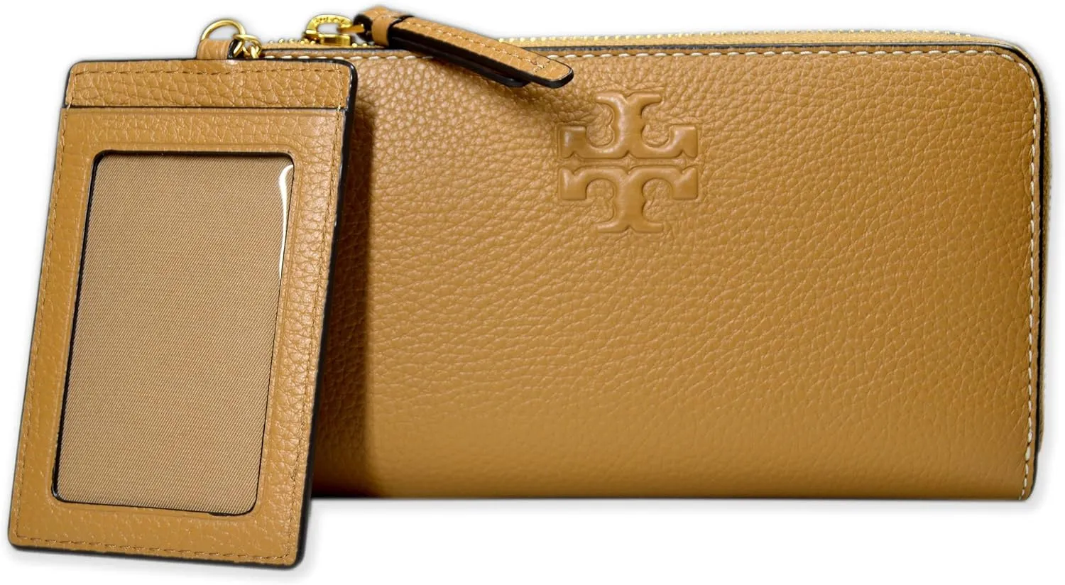 Tory Burch Womens 146471 Pebble Leather Thea Zip Around Continental Wallet With ID Card Case, (Tiramisu Brown)