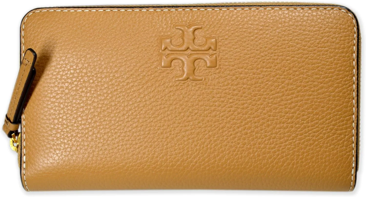 Tory Burch Womens 146471 Pebble Leather Thea Zip Around Continental Wallet With ID Card Case, (Tiramisu Brown)