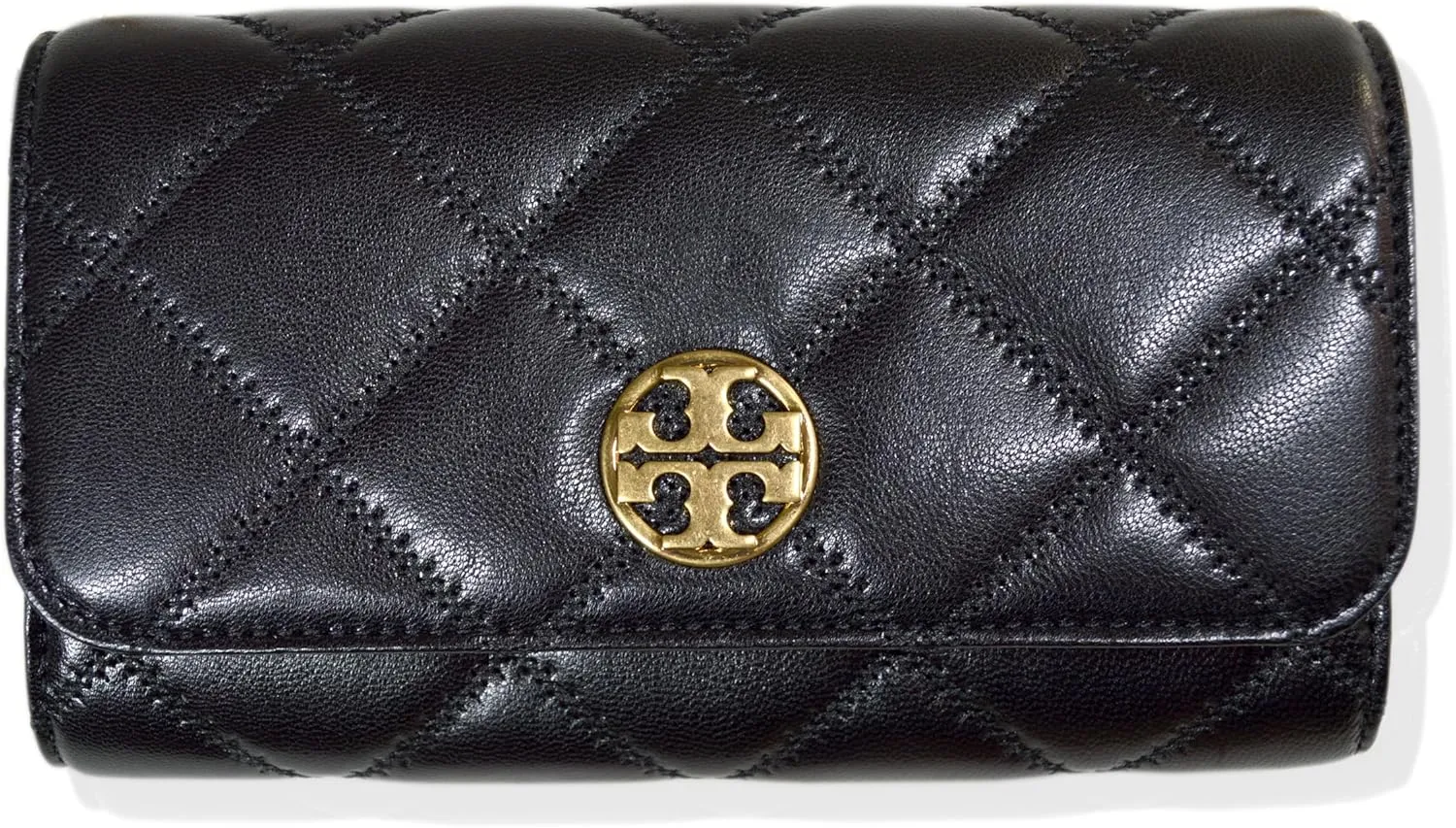Tory Burch Womens 150076 Willa Diamond Quilted Soft Leather Crossbody Chain Wallet Bag, (001 Black)