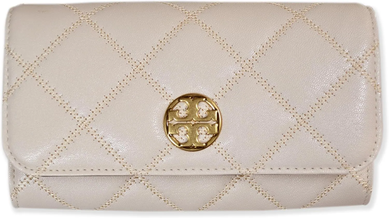 Tory Burch Womens 150076 Willa Diamond Quilted Soft Leather Crossbody Chain Wallet Bag, (724 Brie Beige)