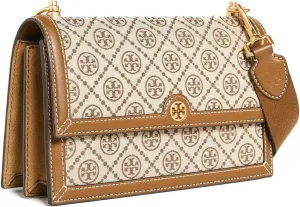Tory Burch Women's T Monogram Jacquard Shoulder Bag, Hazel, Tan, Graphic, One Size