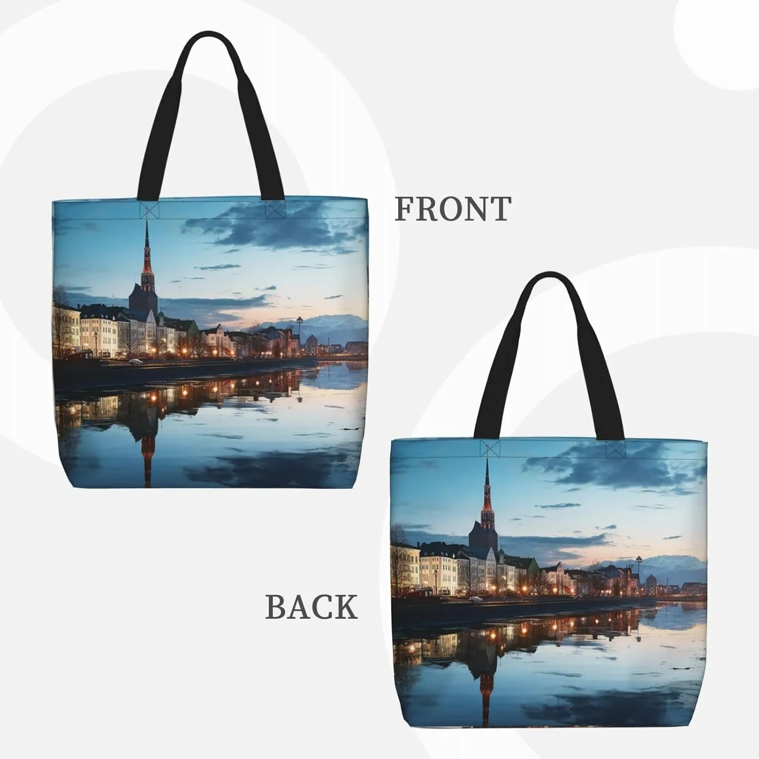 Tote Bag for Women City Scenery Shoulder Bag with Zipper Handbag Large Capacity Reusable Grocery Bag