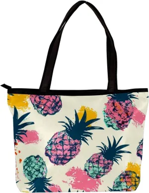 Tote Bag for Women, Large Tote Bag, Tote Bag with Zipper, Tropical Pineapple Plam Leaves, Womens Tote Bags for Work