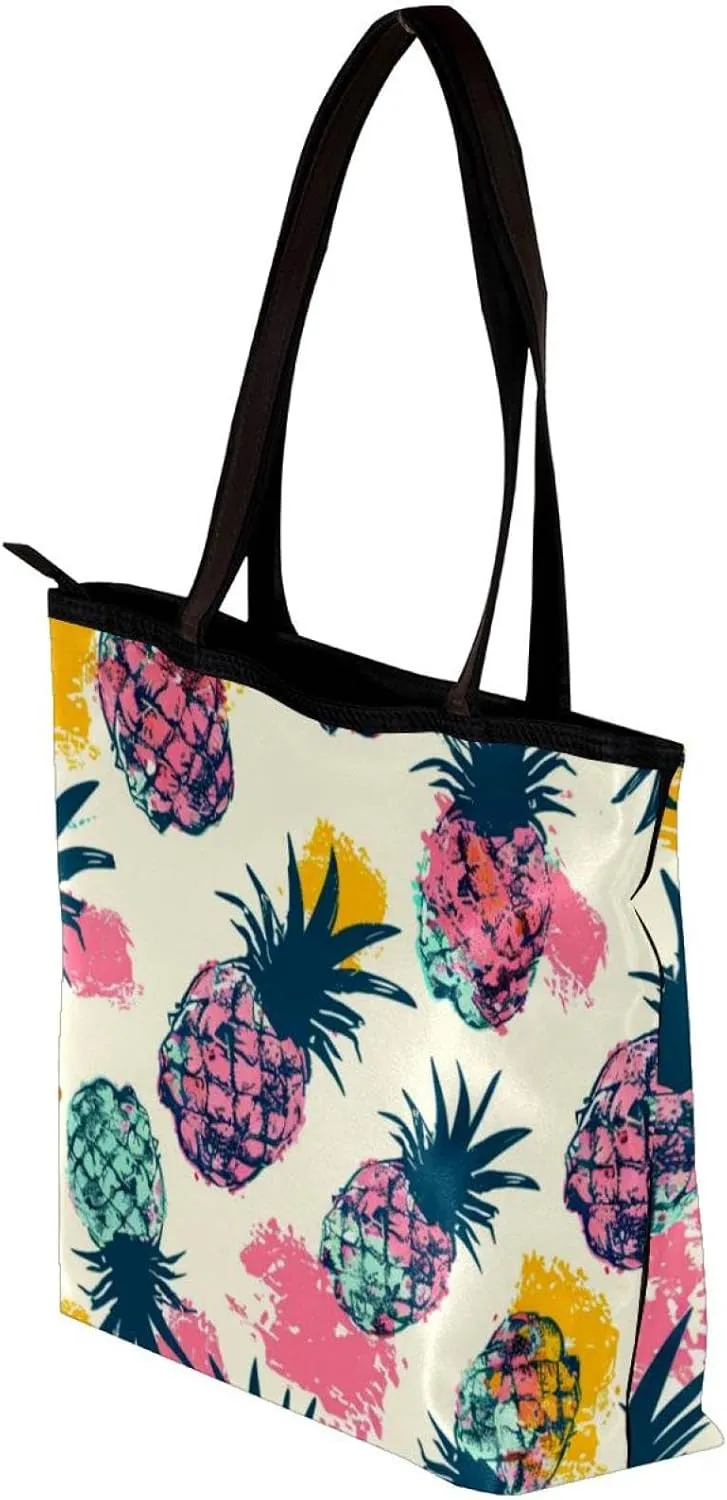 Tote Bag for Women, Large Tote Bag, Tote Bag with Zipper, Tropical Pineapple Plam Leaves, Womens Tote Bags for Work