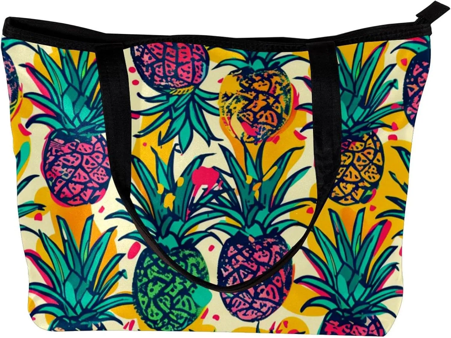 Tote Bag for Women, Large Tote Bag, Tote Bag with Zipper, Tropical Pineapple Plam Leaves, Womens Tote Bags for Work