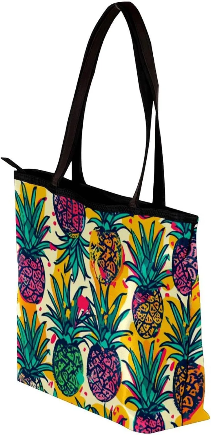 Tote Bag for Women, Large Tote Bag, Tote Bag with Zipper, Tropical Pineapple Plam Leaves, Womens Tote Bags for Work