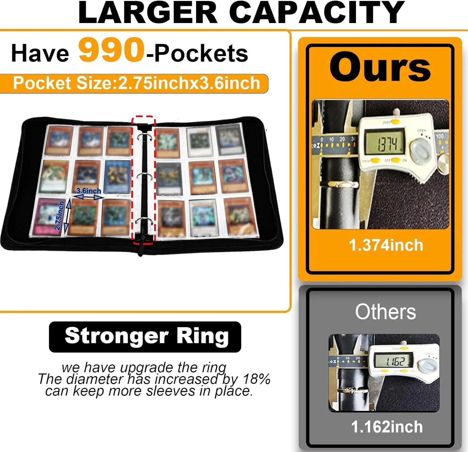Trading Binder Compatible with Lorcana Cards 990 Pockets Collectible Card Holder for MTG other TCG Trading Cards with 55 Sleeves (LOR-Meri)