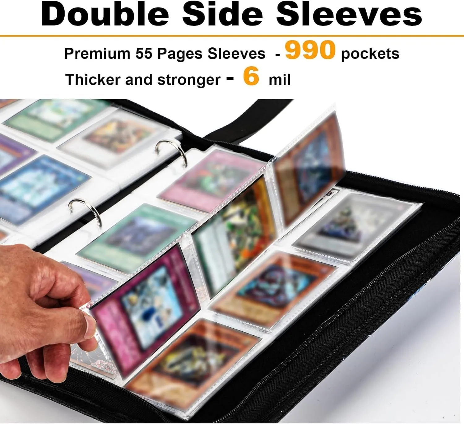 Trading Binder Compatible with Lorcana Cards 990 Pockets Collectible Card Holder for MTG other TCG Trading Cards with 55 Sleeves (LOR-Meri)