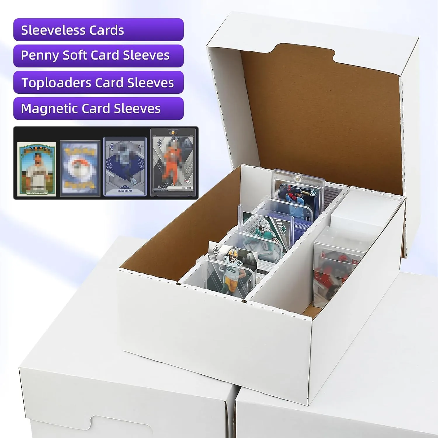 Trading Card Storage Box 6300-Count-3 Row Design/24 Dividers&9 Supporters&150 Soft Sleeves-Fits MTG, TCG, Sports Cards(Sleeved/Unsleeved)-Magnetic&Toploader Compatible(3 Pack)