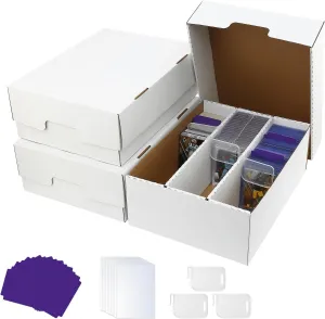 Trading Card Storage Box 6300-Count-3 Row Design/24 Dividers&9 Supporters&150 Soft Sleeves-Fits MTG, TCG, Sports Cards(Sleeved/Unsleeved)-Magnetic&Toploader Compatible(3 Pack)
