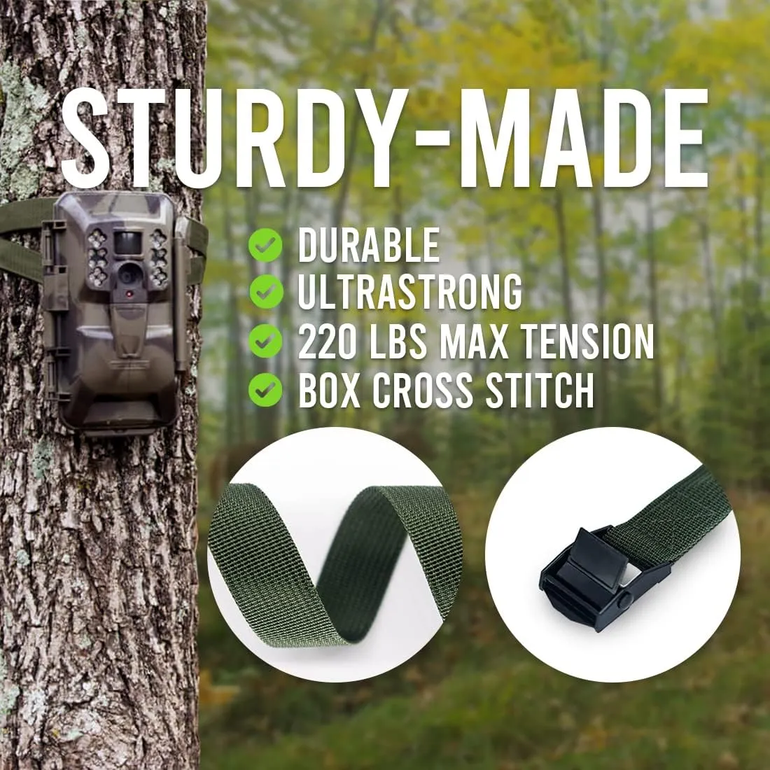 Trail Cam Straps, Upperosey Game Camera Strap with Long-Lasting Alloy Buckle, Wildlife Trial Camera Accessories w/Durable Nylon Fiber, Deer Camera Tree Belts, 25mm Width * 6 ft. Long (4 Packs)
