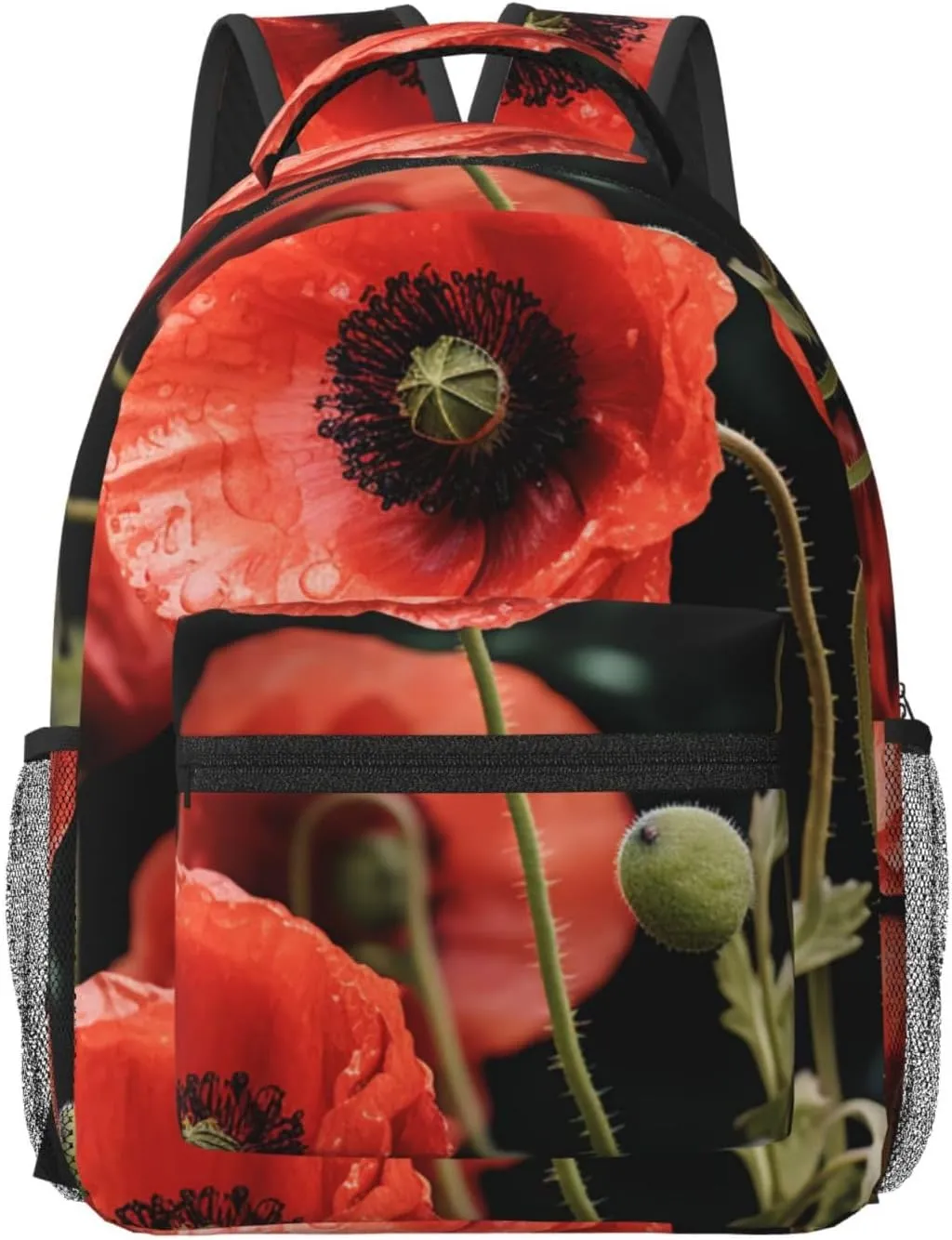 Travel Backpack for Women Carry on Backpack Red Poppy Flowers Leaves Lightweight Laptop Backpack for Men