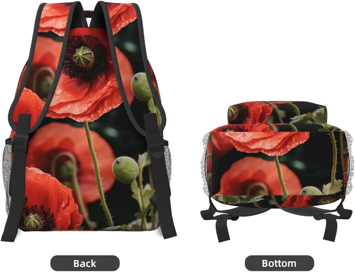 Travel Backpack for Women Carry on Backpack Red Poppy Flowers Leaves Lightweight Laptop Backpack for Men