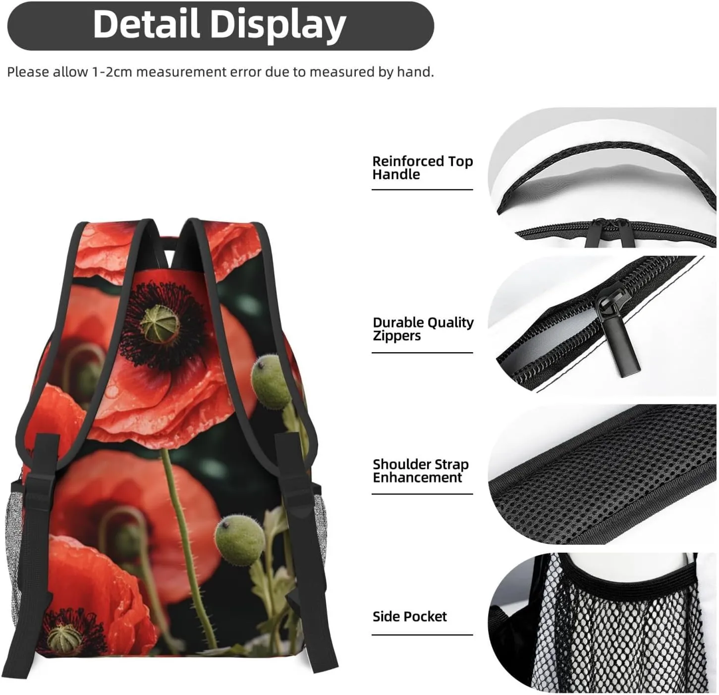 Travel Backpack for Women Carry on Backpack Red Poppy Flowers Leaves Lightweight Laptop Backpack for Men