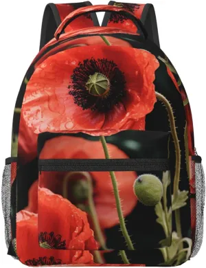 Travel Backpack for Women Carry on Backpack Red Poppy Flowers Leaves Lightweight Laptop Backpack for Men