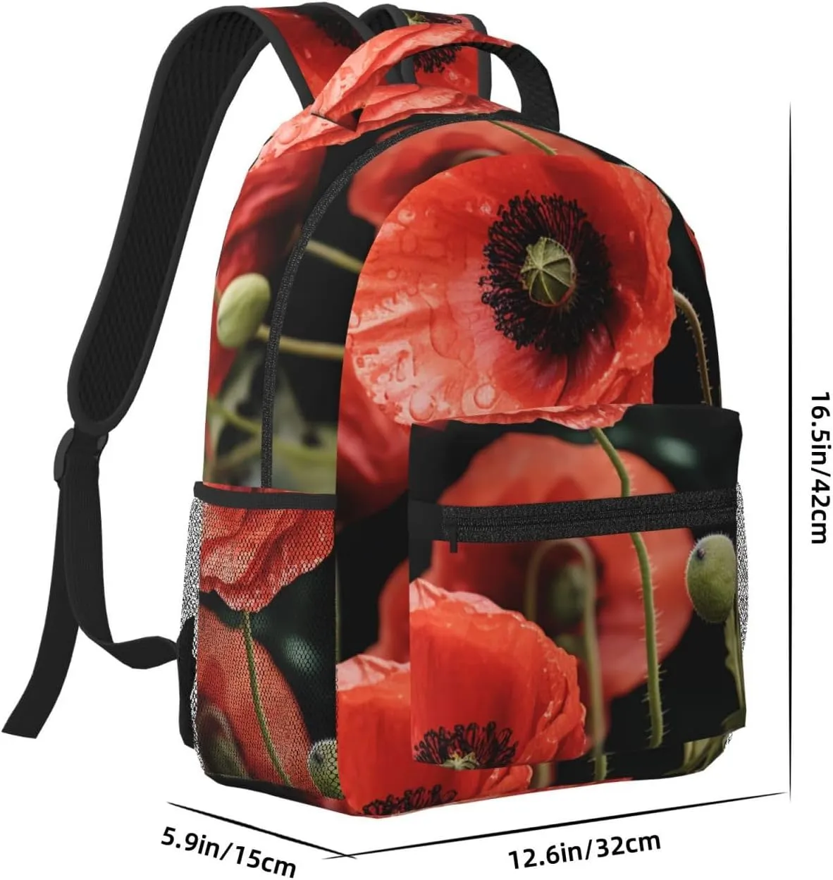 Travel Backpack for Women Carry on Backpack Red Poppy Flowers Leaves Lightweight Laptop Backpack for Men