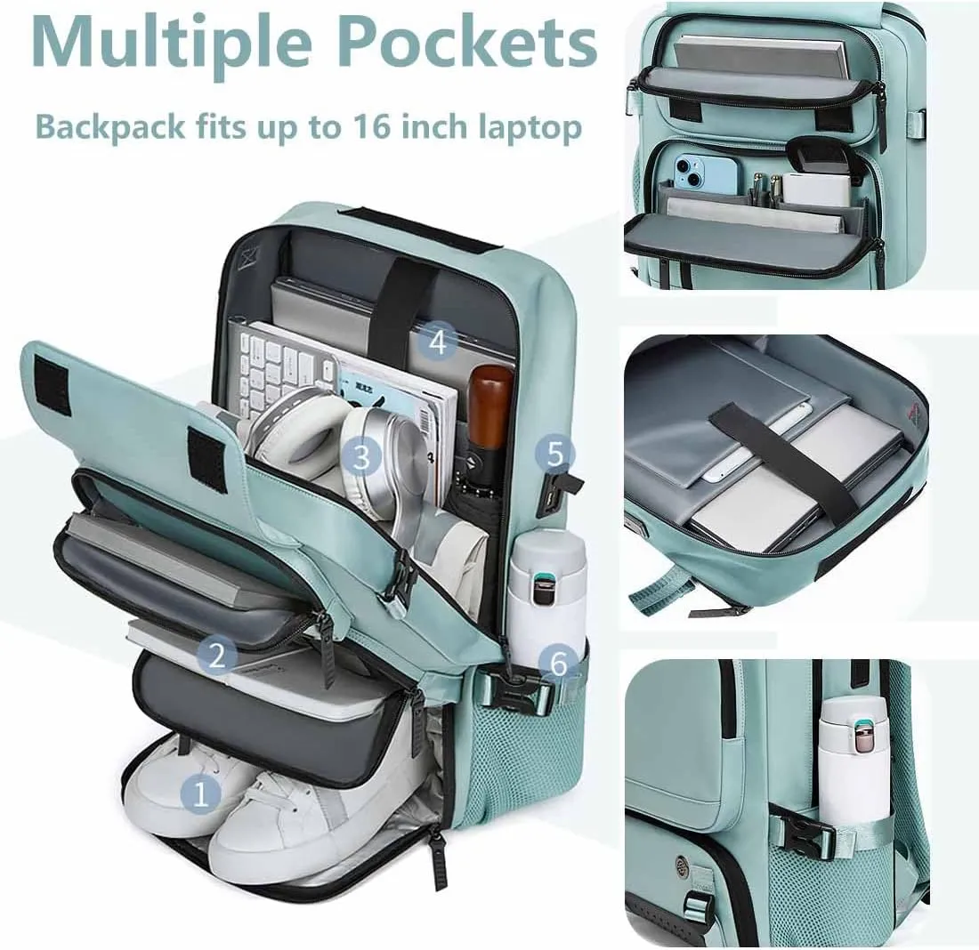 Travel Backpack for Women Men Carry On Backpack fits 16” Laptop Waterproof Convertible Backpack with Shoe Compartment (Grey)