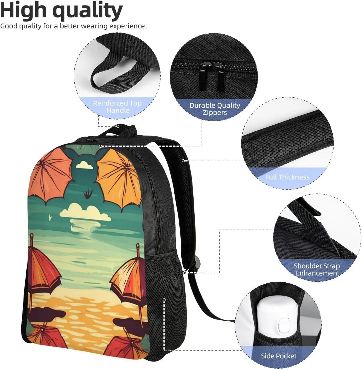 Travel Backpack for Women Men Carry On Backpack Waterproof 15.6inch Laptop Backpack Umbrellas on the beach