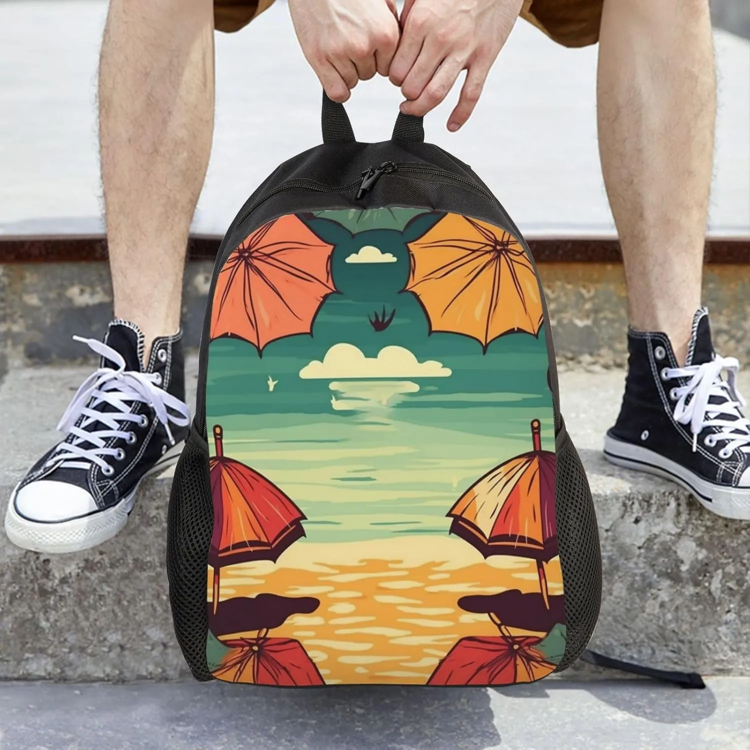 Travel Backpack for Women Men Carry On Backpack Waterproof 15.6inch Laptop Backpack Umbrellas on the beach