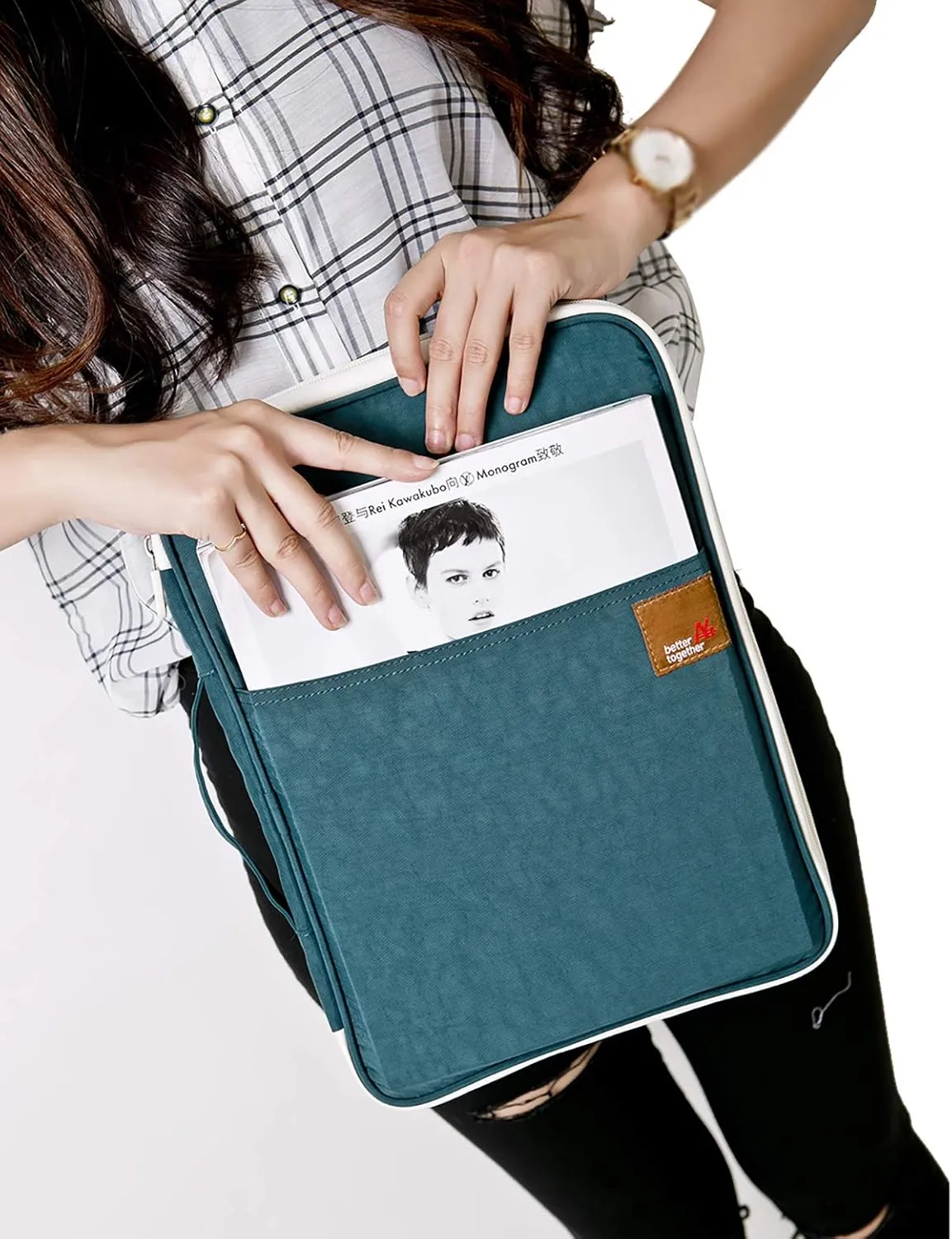 Travel Document Organizer A4 Document Holder Zipper Portfolio Organizer Portable Folder Pouch for Office Business, Dark Green
