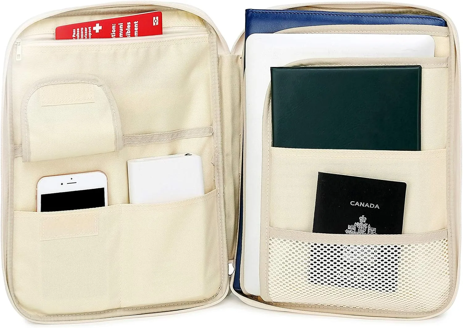 Travel Document Organizer A4 Document Holder Zipper Portfolio Organizer Portable Folder Pouch for Office Business, Dark Green