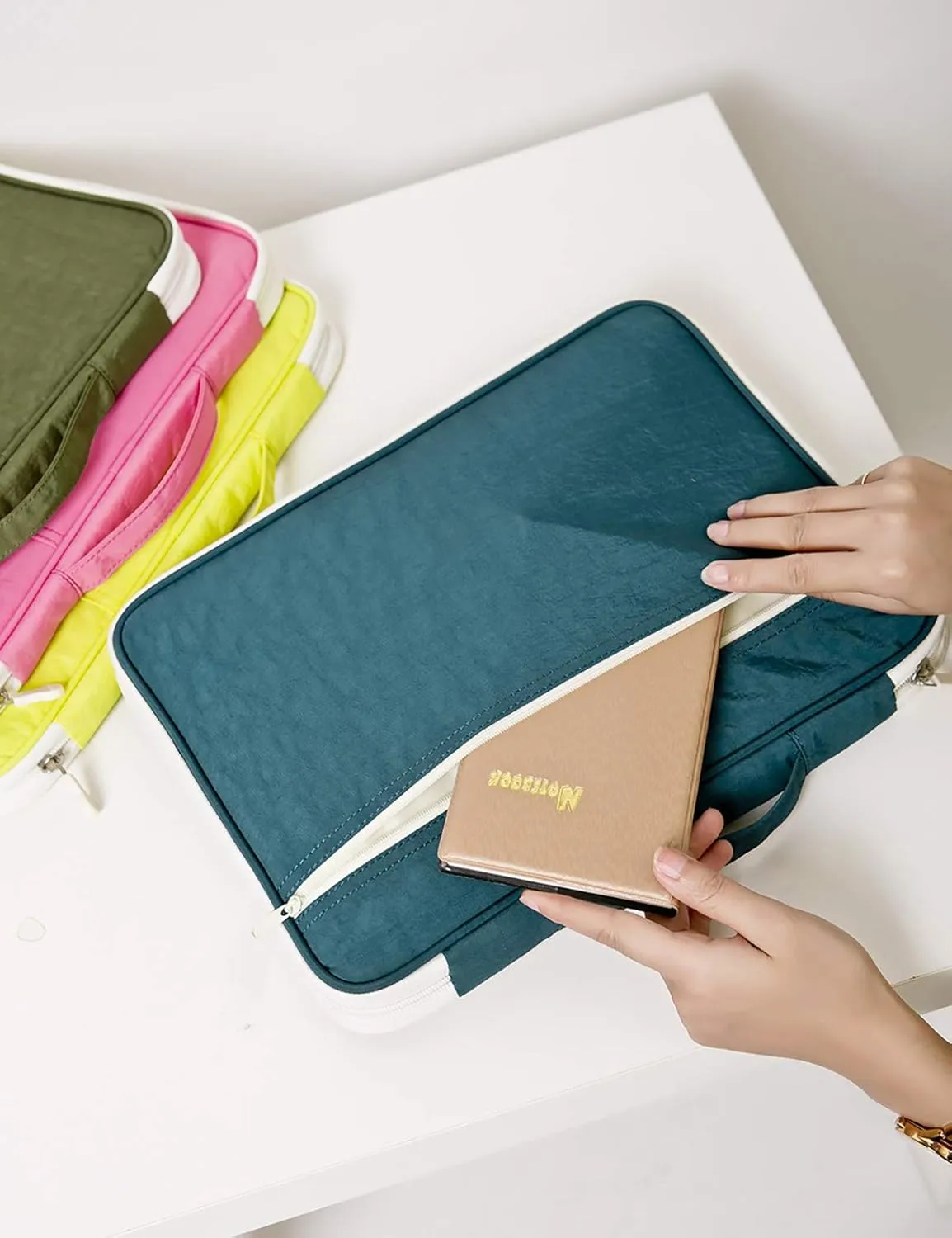 Travel Document Organizer A4 Document Holder Zipper Portfolio Organizer Portable Folder Pouch for Office Business, Dark Green