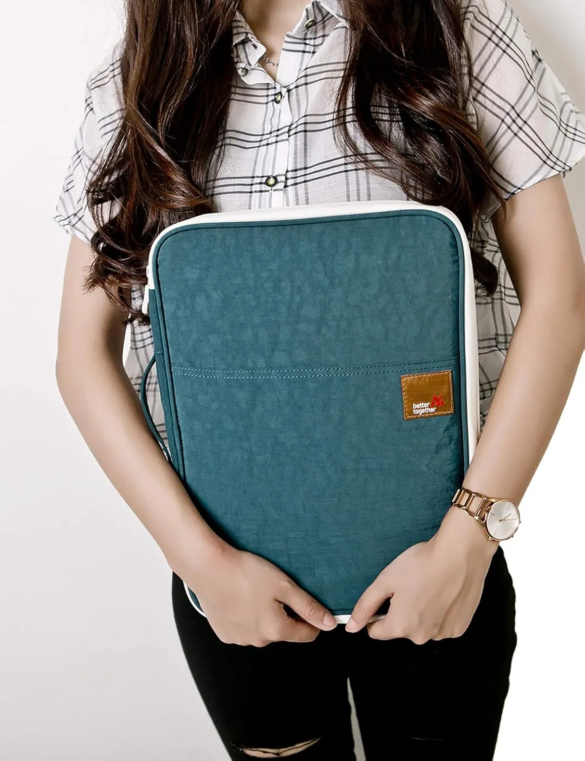 Travel Document Organizer A4 Document Holder Zipper Portfolio Organizer Portable Folder Pouch for Office Business, Dark Green