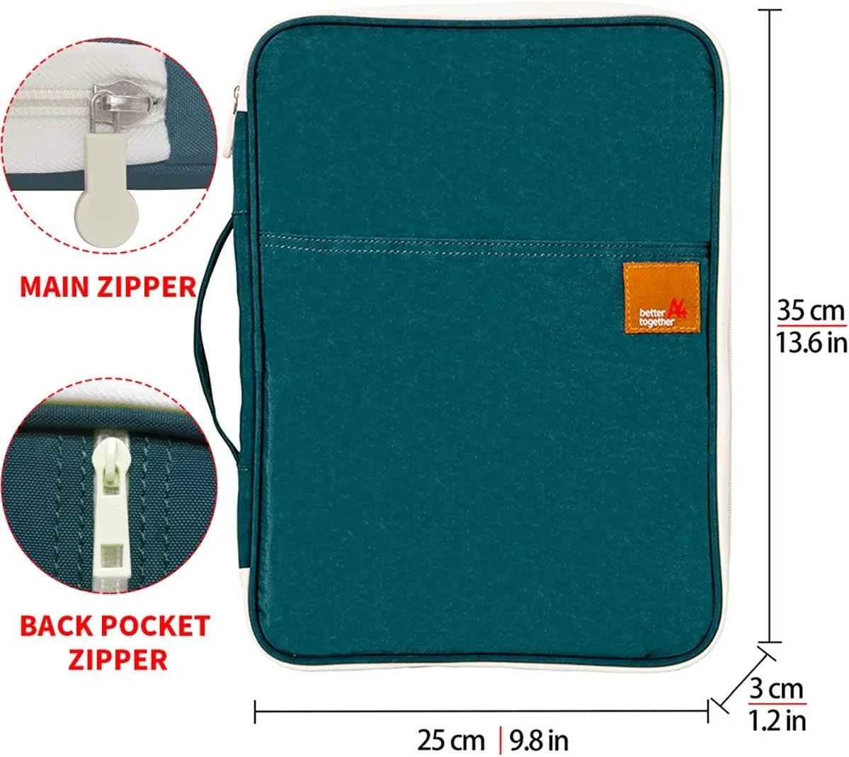 Travel Document Organizer A4 Document Holder Zipper Portfolio Organizer Portable Folder Pouch for Office Business, Dark Green