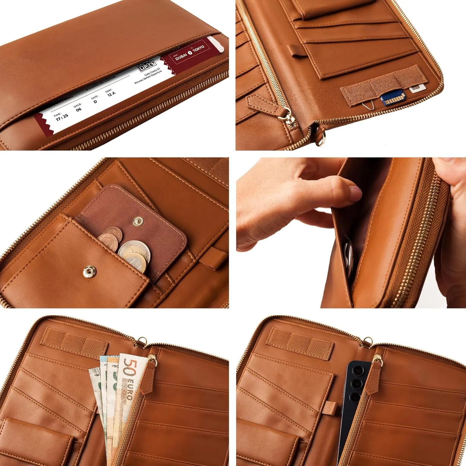 Travel Document Organizer - RFID Passport Wallet Case Family Holder Id Wristlet