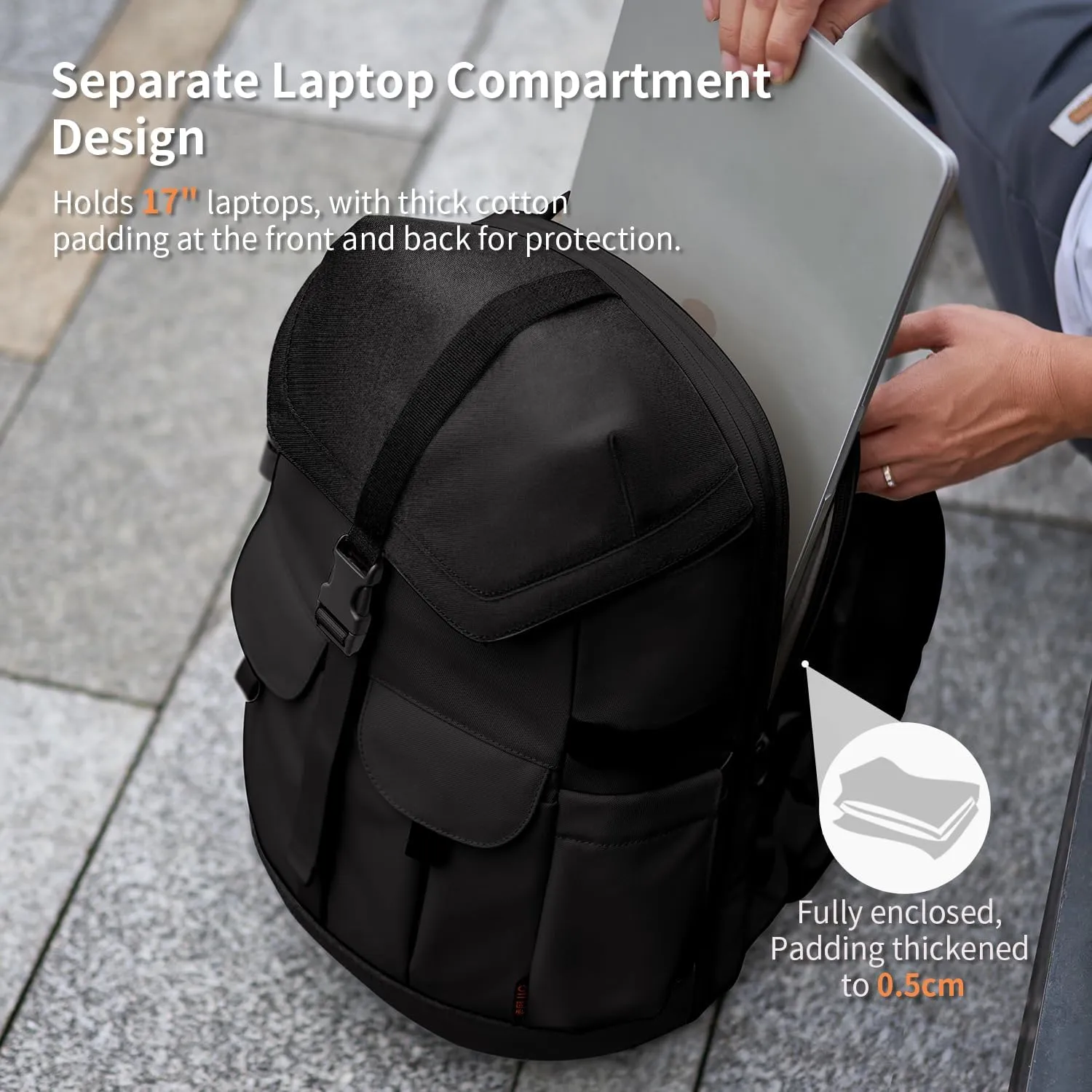 Travel Laptop Backpack for Men Women, Large School BackpackFit 17 Inch Laptop, Carry on Backpack for Airplanes, Water Resistant & Comfortable College Computer Backpack(Obsidian Black)
