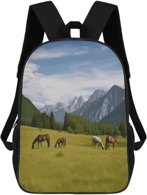 Travel Laptop Backpack Slim Durable Lightweight Back Pack Cute Mountain Pasture Grazing Horses Small Backpack For Women Men