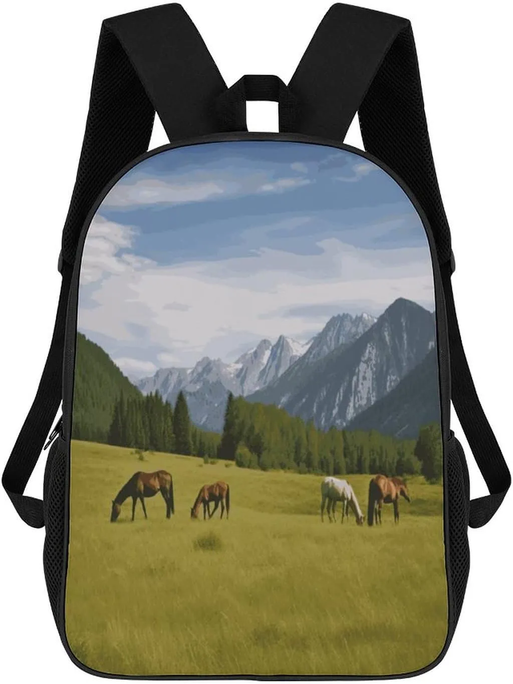 Travel Laptop Backpack Slim Durable Lightweight Back Pack Cute Mountain Pasture Grazing Horses Small Backpack For Women Men