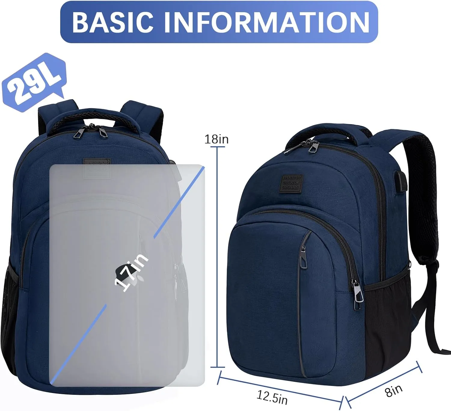Travel Laptop Backpack,15.6 Inch Business Laptop backpack for Men Women with USB Charging Port,Water-Resistant Laptopack Weekender Daypack for Work College Computer