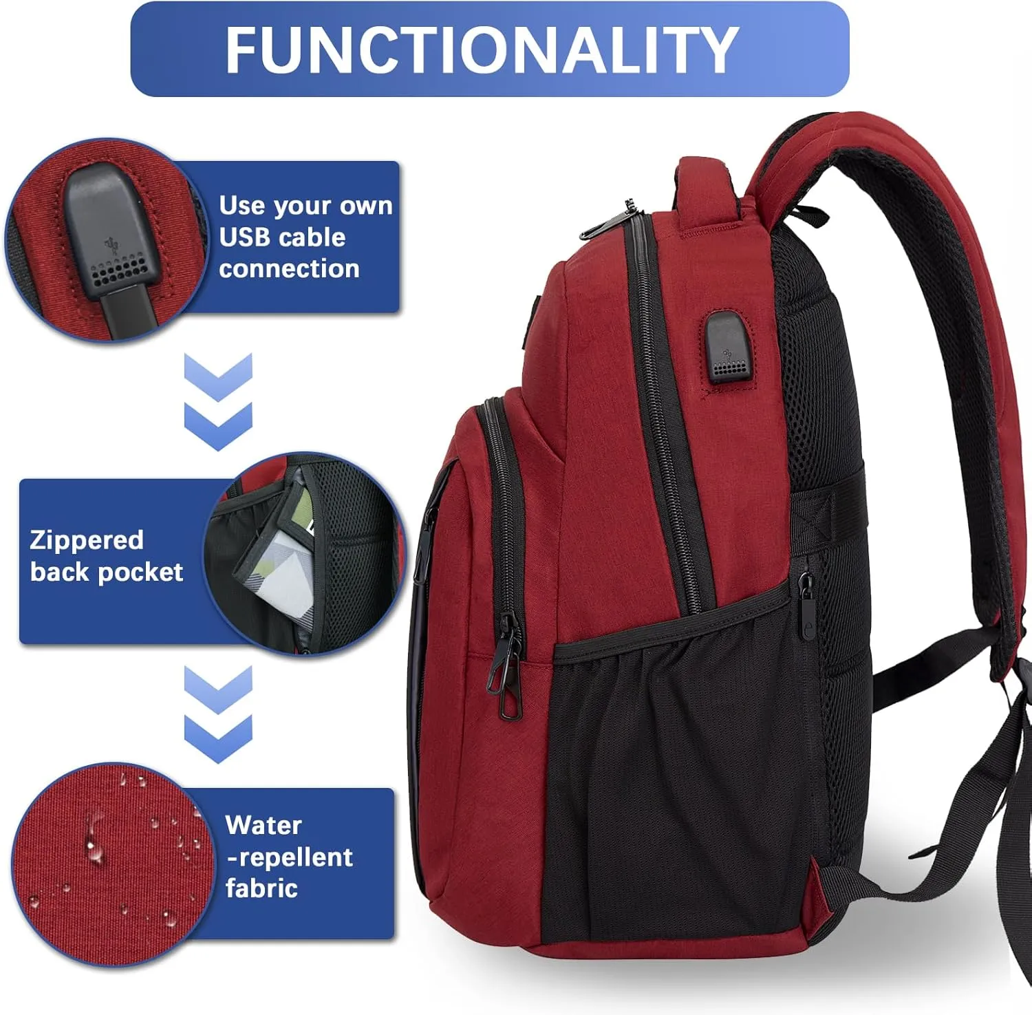Travel Laptop Backpack,15.6 Inch Business Laptop backpack for Men Women with USB Charging Port,Water-Resistant Laptopack Weekender Daypack for Work College Computer