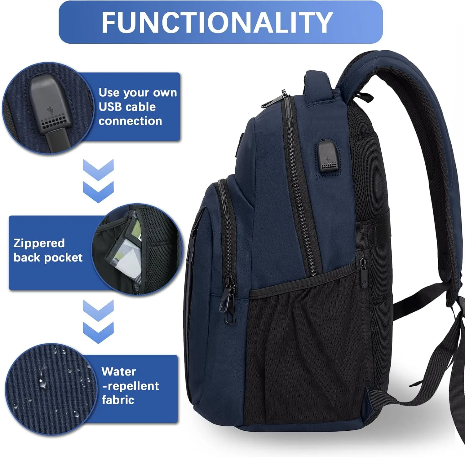 Travel Laptop Backpack,15.6 Inch Business Laptop backpack for Men Women with USB Charging Port,Water-Resistant Laptopack Weekender Daypack for Work College Computer