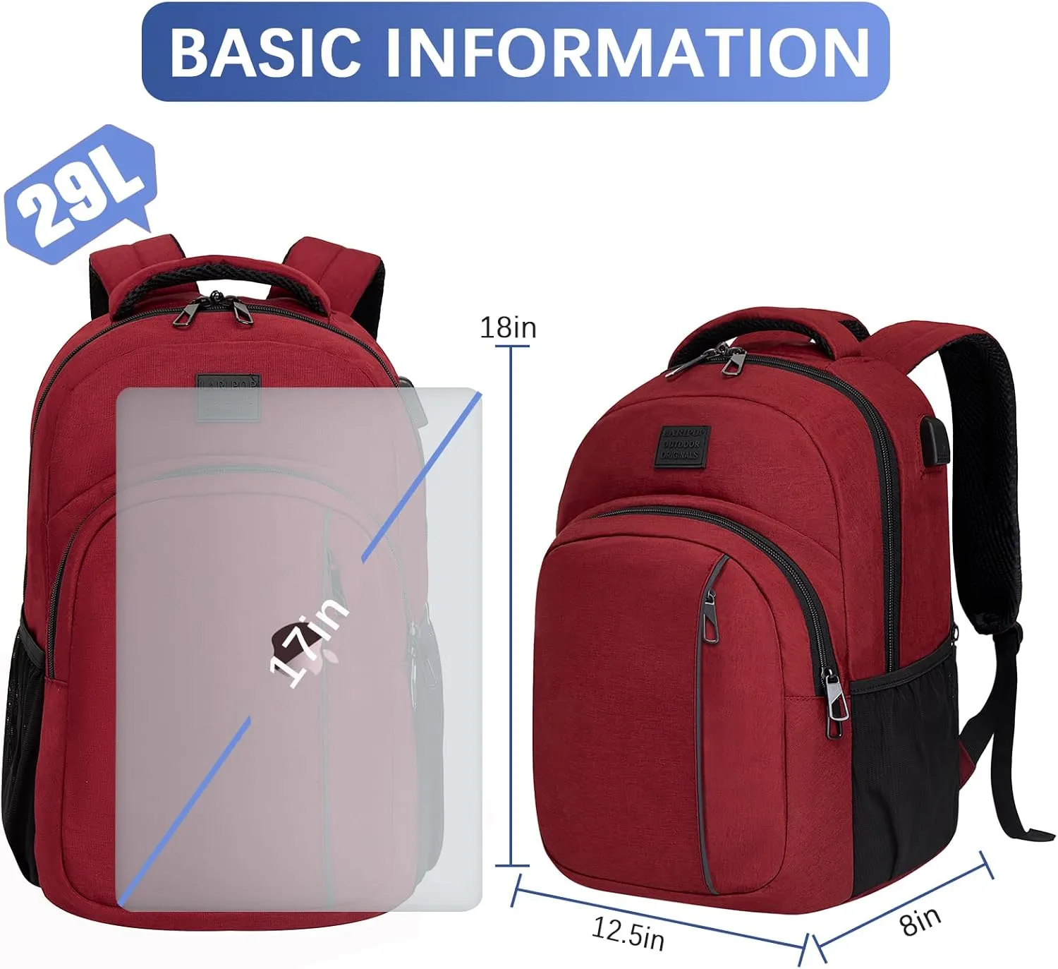 Travel Laptop Backpack,15.6 Inch Business Laptop backpack for Men Women with USB Charging Port,Water-Resistant Laptopack Weekender Daypack for Work College Computer