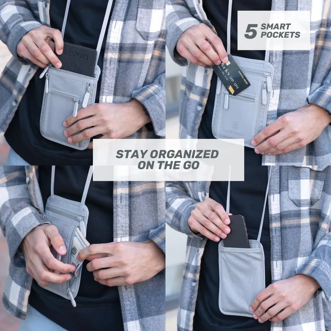 Travel Neck Wallet RFID Blocking – Hidden Passport Holder for Men & Women, Anti-Theft Travel Pouch with Adjustable Lanyard, Lightweight & Water Resistant