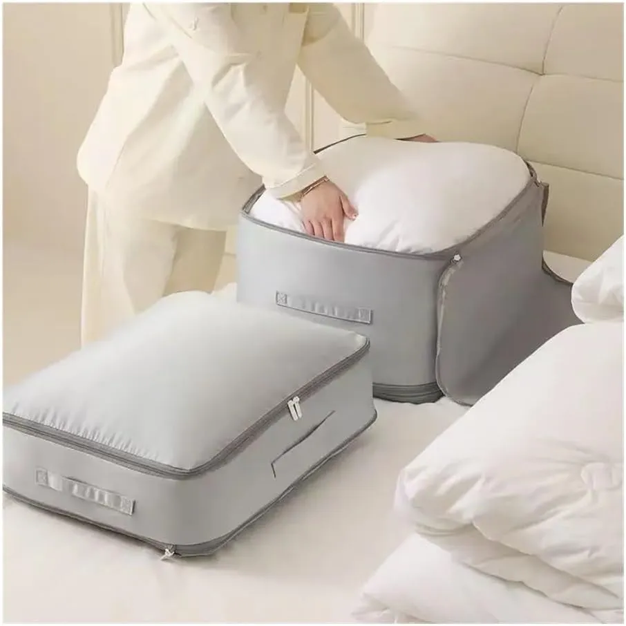 Travel Storage Bag Portable Compression Duvet Storage Bag Large Capacity Closet Quilt Organizer Cabinet Pillow Blanket Organizer(30x40x18cm-Apricot,2PCS)