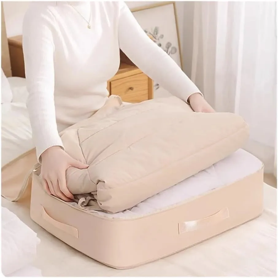Travel Storage Bag Portable Compression Duvet Storage Bag Large Capacity Closet Quilt Organizer Cabinet Pillow Blanket Organizer(30x40x18cm-Apricot,2PCS)