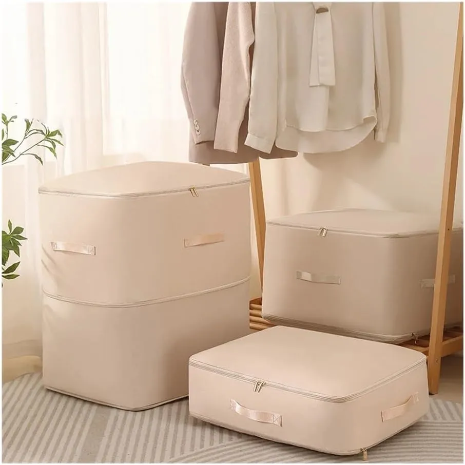 Travel Storage Bag Portable Compression Duvet Storage Bag Large Capacity Closet Quilt Organizer Cabinet Pillow Blanket Organizer(30x40x18cm-Apricot,2PCS)