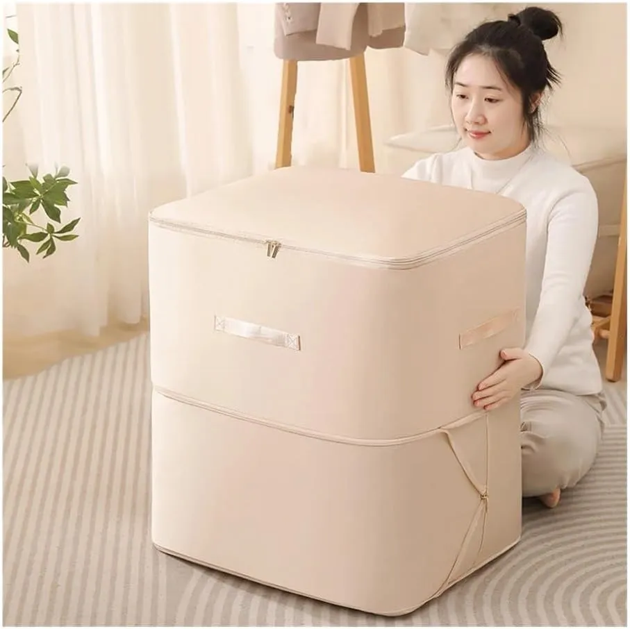 Travel Storage Bag Portable Compression Duvet Storage Bag Large Capacity Closet Quilt Organizer Cabinet Pillow Blanket Organizer(30x40x18cm-Apricot,2PCS)