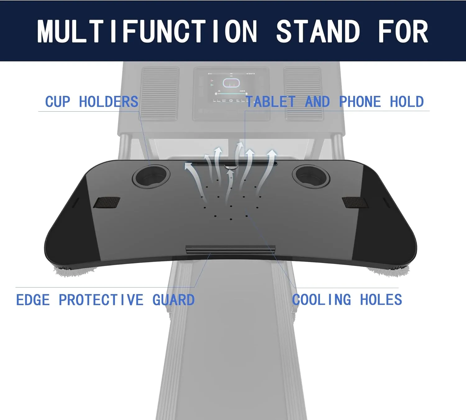 Treadmill Desk Attachment, 36 Inches Tread Tray Workstation Handlebars Platform with Laptop Holder, Cup Tablet Holder, Ergonomic Stand with Cooling Holes(Black)