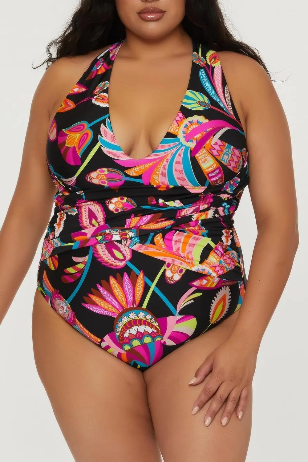 Trina Turk Women's Luminary One Piece Swimsuit, Floral Print, Adjustable, Bathing Suits