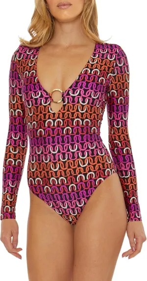Trina Turk Women's Standard Echo Paddle One Piece Swimsuit, Plunge Neck, Bathing Suits
