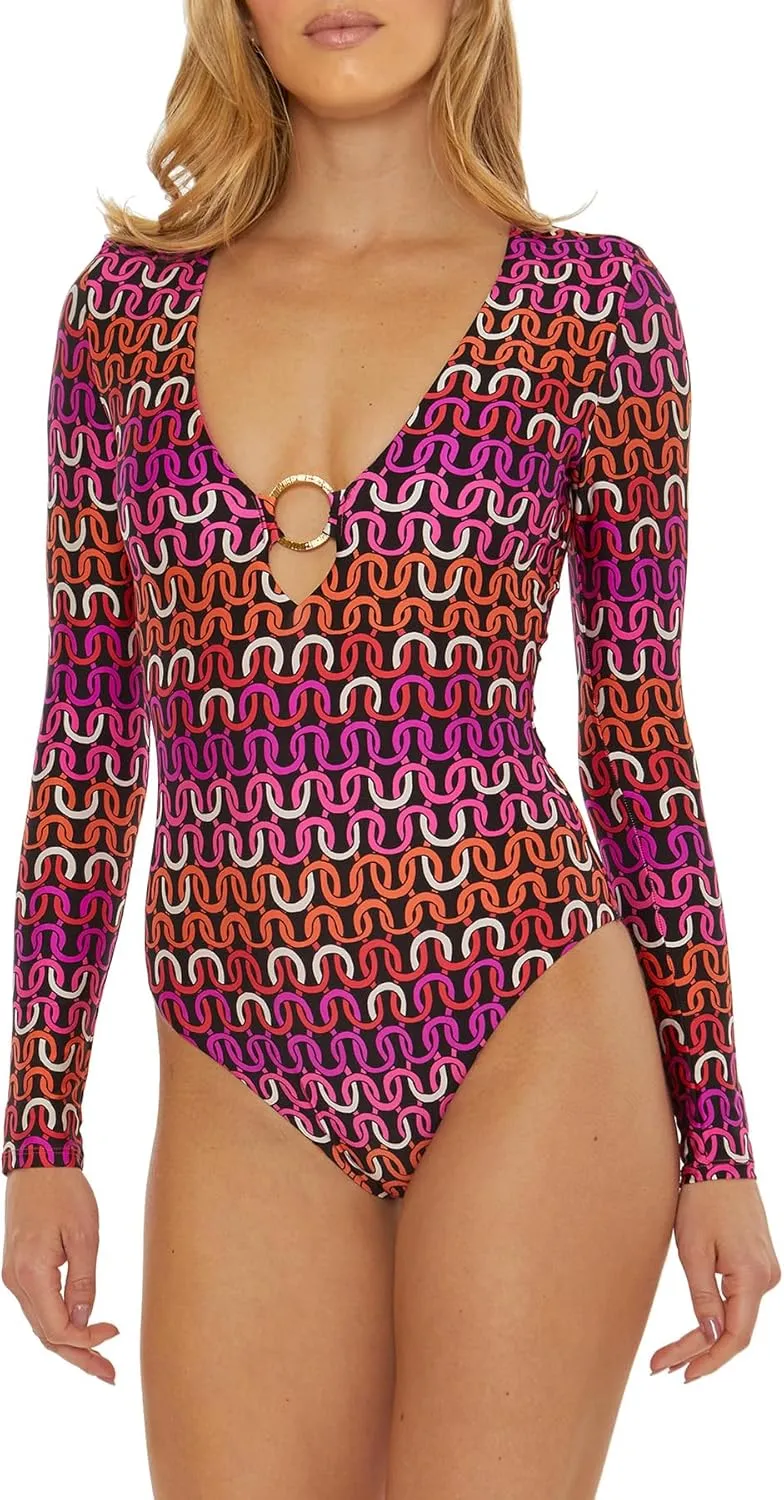 Trina Turk Women's Standard Echo Paddle One Piece Swimsuit, Plunge Neck, Bathing Suits